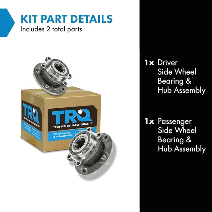 TRQ Front Driver and Passenger Side Wheel Bearing and Hub Assembly Set 2 Piece Compatible with 08-13 Audi A3 06-13 A3 Quattro 15-18 Q3 15-18 Q3 Quattro 08-15 TT Quattro 12-13 TT RS Quattro