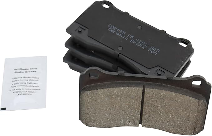 TRQ Front Ceramic Brake Pad Set Includes Contact Point Grease Compatible with 2022 Tesla Model 3 Long Range with 320mm Rotors no Performance Brakes 2022 3 Base with 320mm Rotors no Performance Brakes