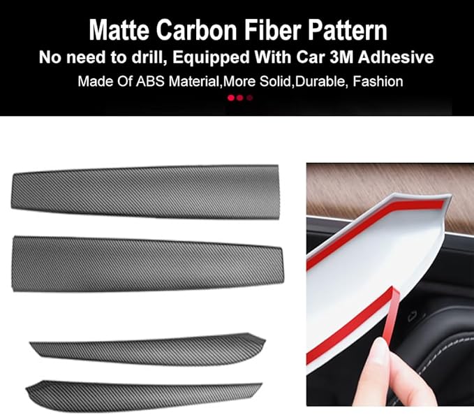 Dashboard Cover Wrap and Front Door Trim Kit -Compatible with Tesla Model Y 2019-2024 & Model 3 2021-2023, Interior Decoration Accessories,Not for Performance (Matte Carbon Fiber Pattern, 4PCS)