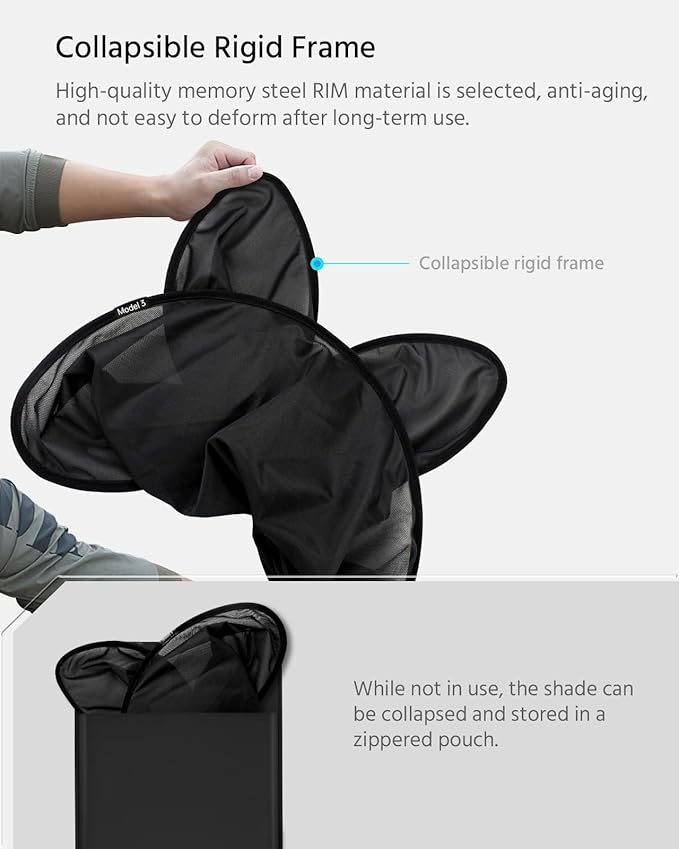 Farmogo Sunshade Roof for Tesla Model 3 Highland Accessories 2024-2026 [No-Gaps & No Sagging] Thermal Insulation Mesh Roof Shade for Tesla Model 3 Accessories (2 of Set) (Black)