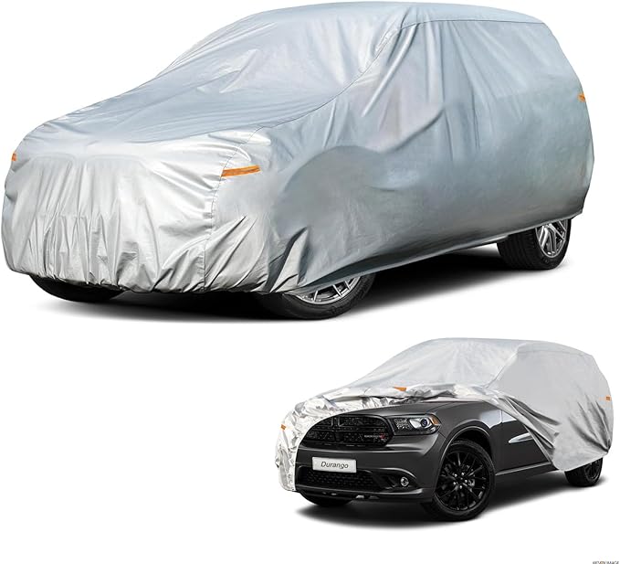 Kayme 6 Layers SUV Car Cover Custom Fit for Dodge Durango (2004-2025) Waterproof All Weather for Automobiles, Outdoor Full Cover Rain Sun UV Protection.Silver