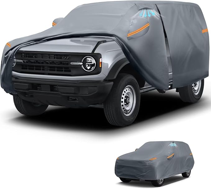 Waterproof Ford Bronco/Ford Bronco 4 Door (2020-2026) Car Cover with Breathable Vents, [2026 Upgrade] Premium Covers with Cotton Liner and Zipper Door, Sun Rain Snow Dust Uv Protection.