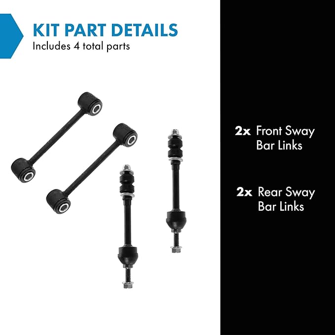TRQ Front and Rear Sway Bar Link Set 4 Piece Compatible with 2005-2010 Dodge Dakota 2011 Ram Dakota 2006-2009 Mitsubishi Raider