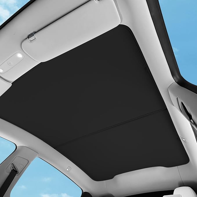 TOPABYTE Sunshade Roof for Tesla Model Y Juniper 2026 2025 Upgrade Ice Crystal Foldable Car Glass Sunroof Shade Sunshades Heat Insulation Cover Roof Window UV Protection, Black