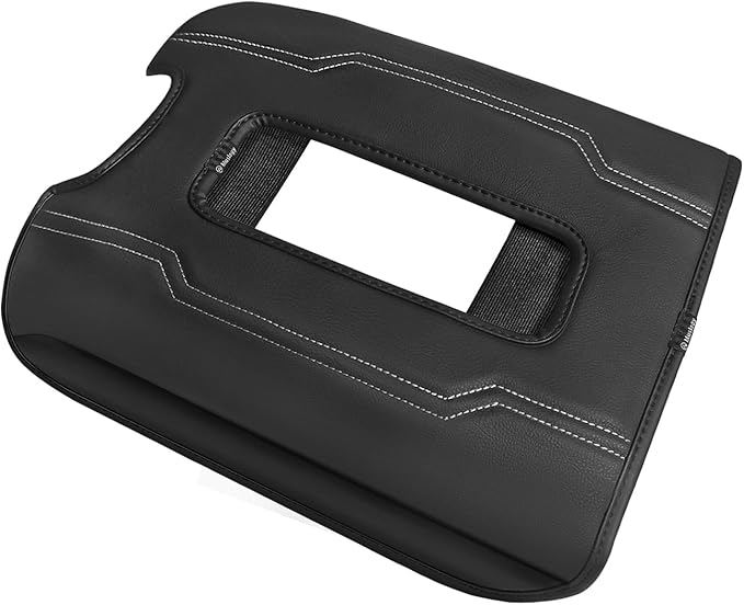 Muslogy Center Console Armrest Cover Fit for Chevy Silverado & GMC Sierra 1500 2500 3500 2014-2018 Accessories, Comfort Armrest Pad Console Lid Cushion Vegan Leather Regular Thick(Bucket Seat ONLY)