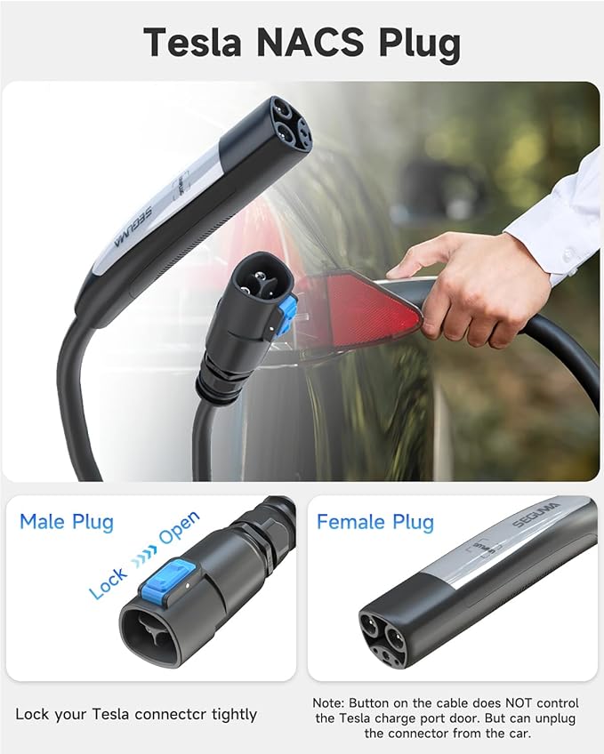 SEGUMA EV Charger Extension Cable for Tesla, NACS Extension Cable for Level 1&2 NACS Charger,Tesla Wall Connector, Tesla Extension Cord for Model Y/X/3/S