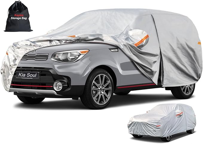 Kayme 6 Layers SUV Car Cover Custom Fit for Kia Soul (2009-2025) Waterproof All Weather for Automobiles, Outdoor Full Cover Rain Sun UV Protection.Silver