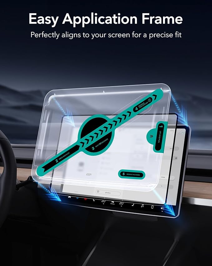 ESR Tempered-Glass Screen Protector for Tesla Model 3 Highland (2024), Matte Glass Film with Alignment Kit, Scratch and Shock Resistant, Bubble Free and Fingerprint Resistant