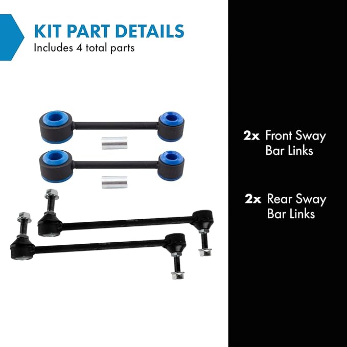 TRQ Front and Rear Sway Bar Link Set 4 Piece Compatible with 2005-2014 Ford Mustang with 22mm Diameter Rear Sway Bar