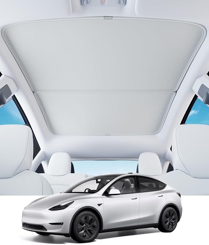 Tesla Model Y Glass Roof Sunshade 2020-2025, Advanced Nano Ice-Film Honeycomb Technology, Magnetic Easy Install Heat Shield, Superior IR Blocking, Zero Sag, High-Elasticity Anti-Wrinkle Fabric, Silver