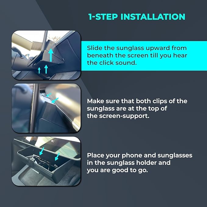 Hidden Under Screen Storage Box for Tesla Model 3 2019~2023 and 2024 and Earlier Model Y - Closeable Tesla Center Console Organizer - Perfect for Sunglasses, Mobile Phone and Key Cards