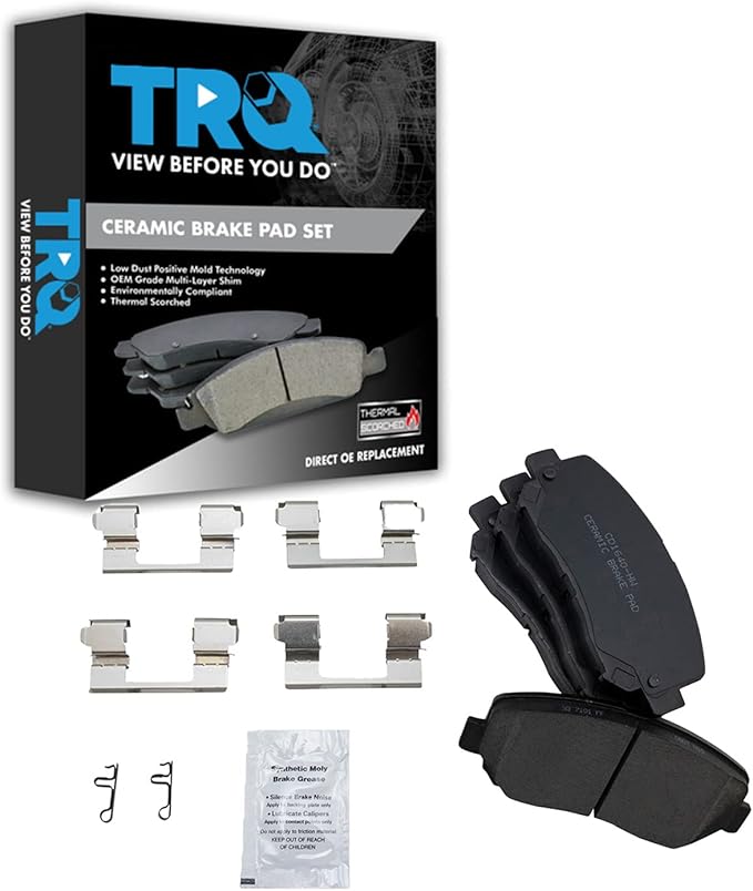 TRQ Front Ceramic Brake Pad Set Compatible with 2015-2017 Chrysler 200 2013-2016 Dodge Dart 2014-2022 Jeep Cherokee with Single Piston Front Calipers