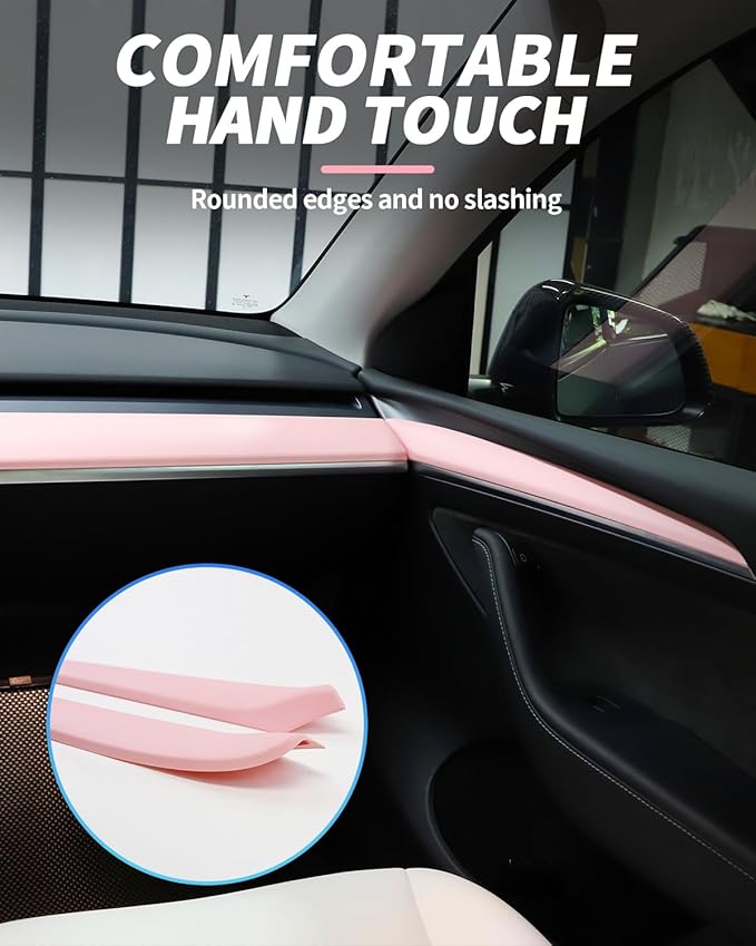 KKTR-CAR Dashboard Cover Wrap and Front Door Inner Armrest Panel Cover Trim Compatible with Tesla Model 3 2021-2023 Model y 2020-2025,NOT for Performance (Pink, 4pcs)