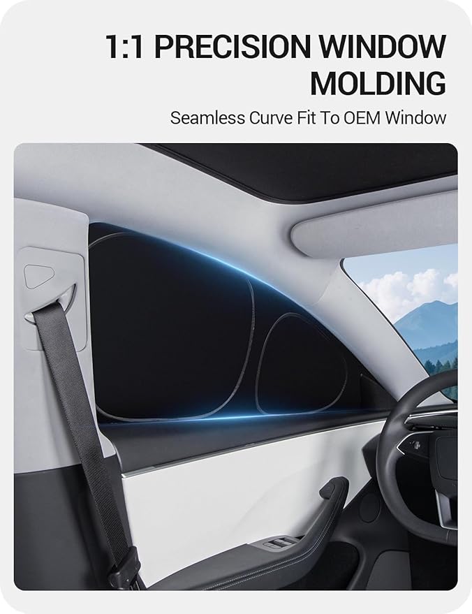 BASENOR 2026-2017 Tesla Model 3 Side Window Sunshade for Kids & Camping & Privacy Rest, (Proprietary Design) Rear Window Sun Shade Reflective Window Cover 100% UV Rays for Model 3
