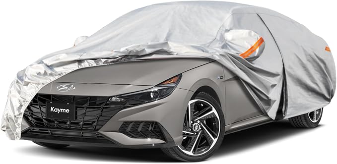 Kayme 6 Layers Car Cover Custom Fit for Hyundai Elantra (2006-2025) Waterproof All Weather for Automobiles, Outdoor Full Cover Rain Sun UV Protection.Silver