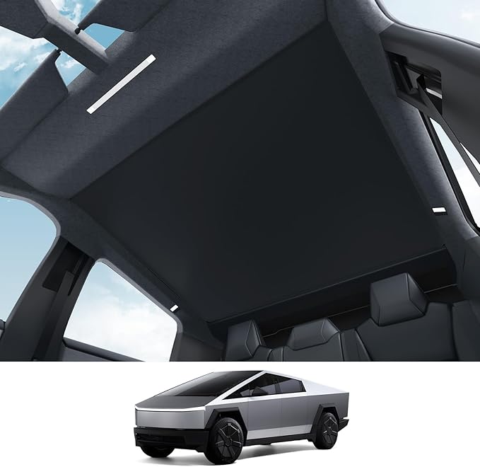 BASENOR 2026 2025 2024 Tesla Cybertruck Sunshade Roof [Nano Ice Crystal Cooling] Glass Roof Sun Shade Block UV Cover [No Gaps] Top Window Keep Cooling Foldable Sunshades Bag for Cybertruck Accessories