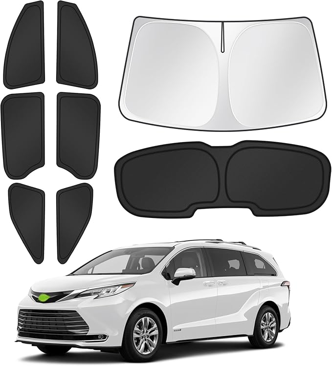 Sunshades for 2021-2025 2026 Toyota Sienna Accessories Windshield Sun Shade Side Rear Window Shade Cover Sun Visor Shield Privacy Protection for Camping Keep Vehicle Cool Black 8PCS