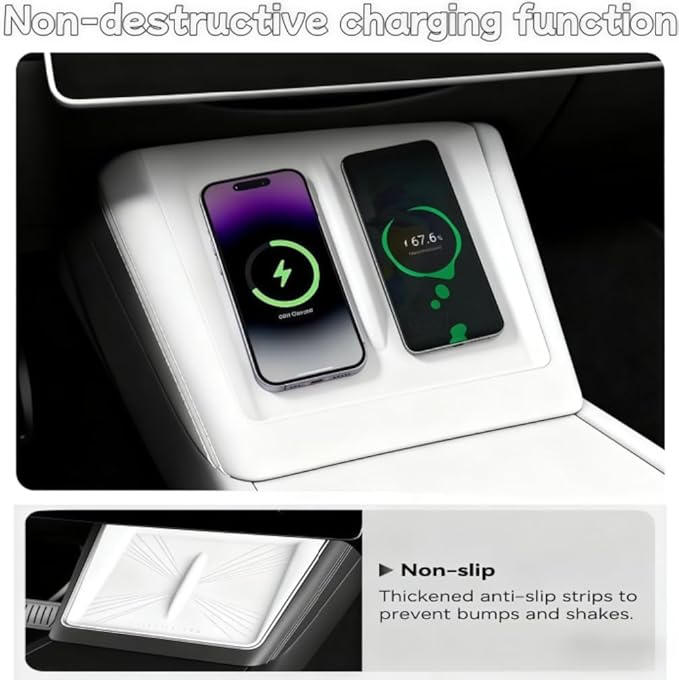 4 PCS Silicone Center Console Accessories Kit for Tesla Model Y Juniper 2025 2026, Including Center Console Mat, Cup Holder Insert, Screen Edge Protector Frame, and Mirror Frame Protectors (White)