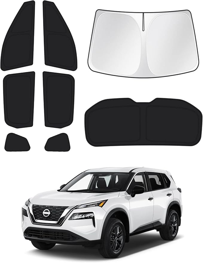 Sunshades for 2021-2025 2026 Nissan Rogue (NOT for Nissan Rogue Sport) Accessories Windshield Sunshade Side Rear Windows Sun Visor Privacy Protection Keep Vehicle Cool Black 8PCS