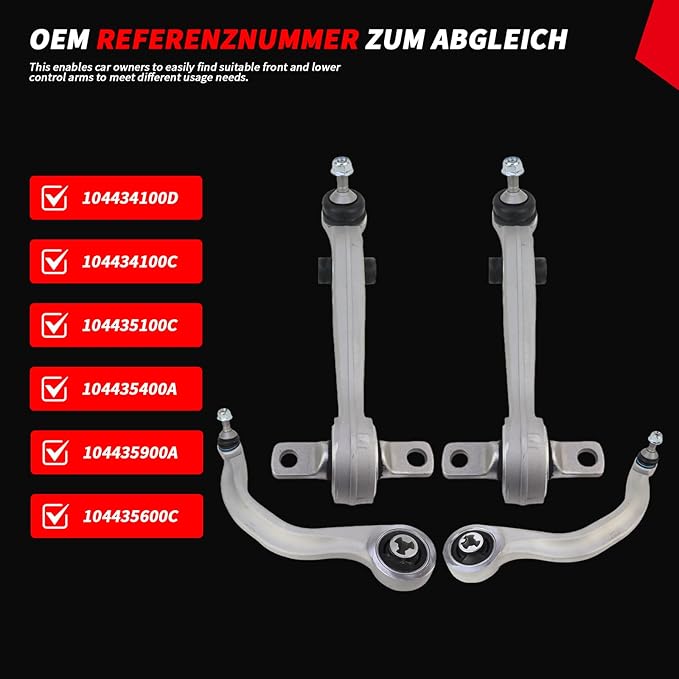 MUNIK Front Lower Control Arm 4-Piece Set For Tesla MODEL 3 (5YJ3) 2017 - Replacement# 104434100D *2,104435400A,104435900A