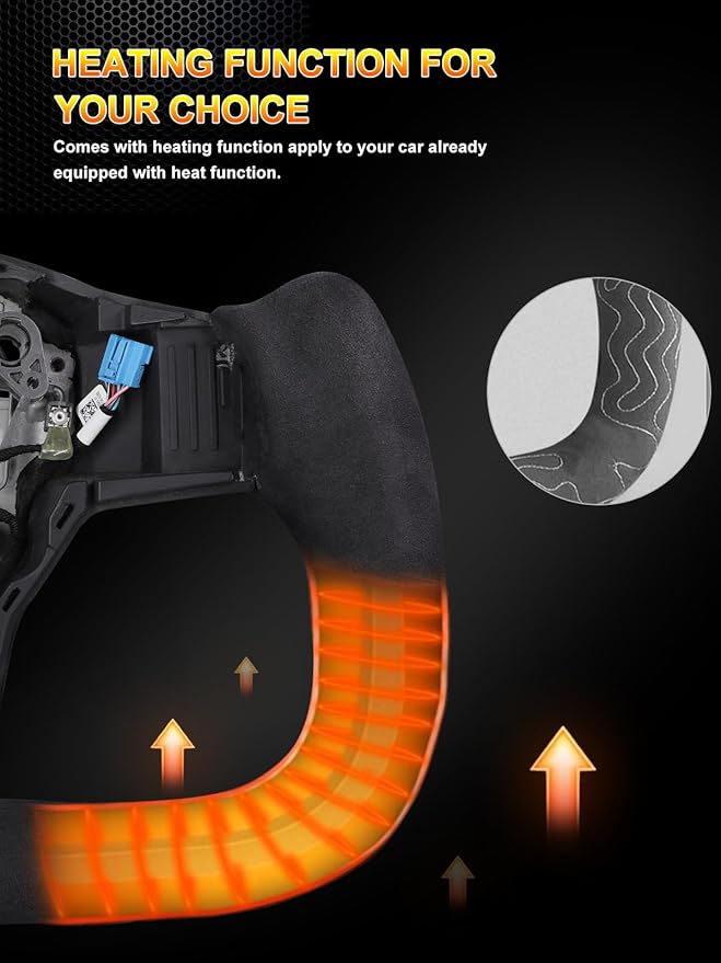 ZIMABLUE Yoke Steering Wheel Personalized Yoke Steering Wheel Suede Leather with Side Matte Carbon Fiber without Front Trim for Tesla Model 3 2017-2023, Model Y 2019-2024 With Heating Function
