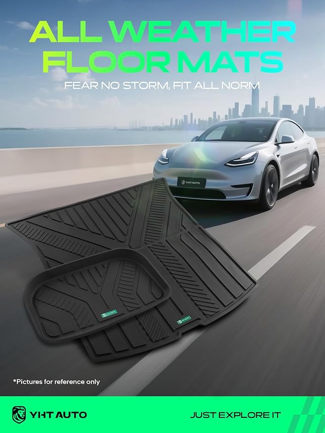 YHTAUTO Cargo Liners Compatible with Tesla Model Y Juniper 2025 2026, TPE Floor Liners All Weather Custom Fit, Cargo Trunk Mat & Lower Storage Mat, Set of 2, Black