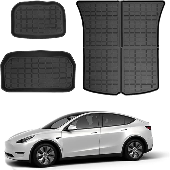 Storage Mats and Cargo Liners, All Weather Rear Cargo Trunk Tray Floor Mat Custom Fit Compatible with 2020-2024 2025 Model Y 5-Seat（Not for Juniper）, 3D Tech Waterproof Durable TPO Accessories