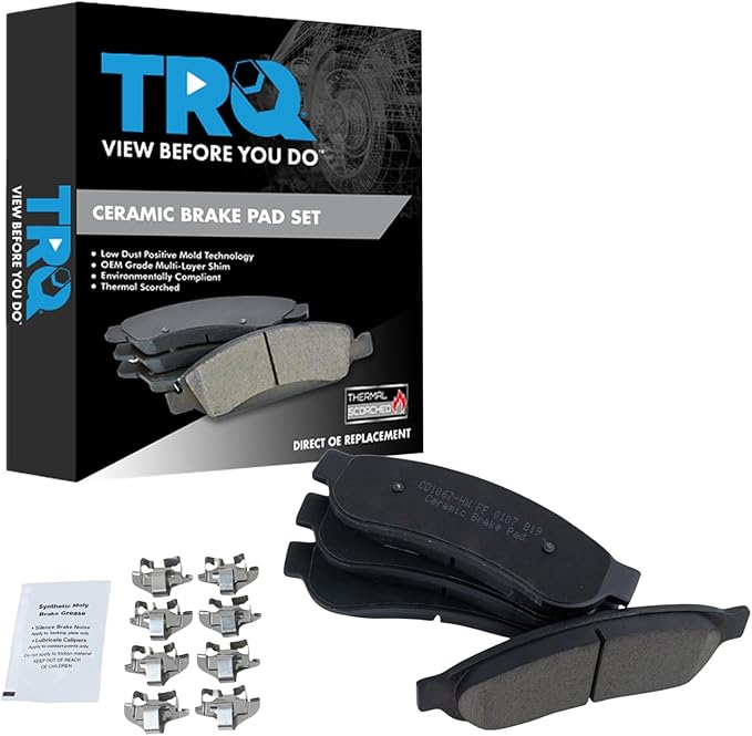 TRQ Rear Ceramic Brake Pad Set Compatible with 08-12 Ford F-250 Super Duty 11-12 F-450 Super Duty without Cab and Chassis Option 08-12 F-350 Super Duty 05-07 F-350 Super Duty with Dual Rear Wheels