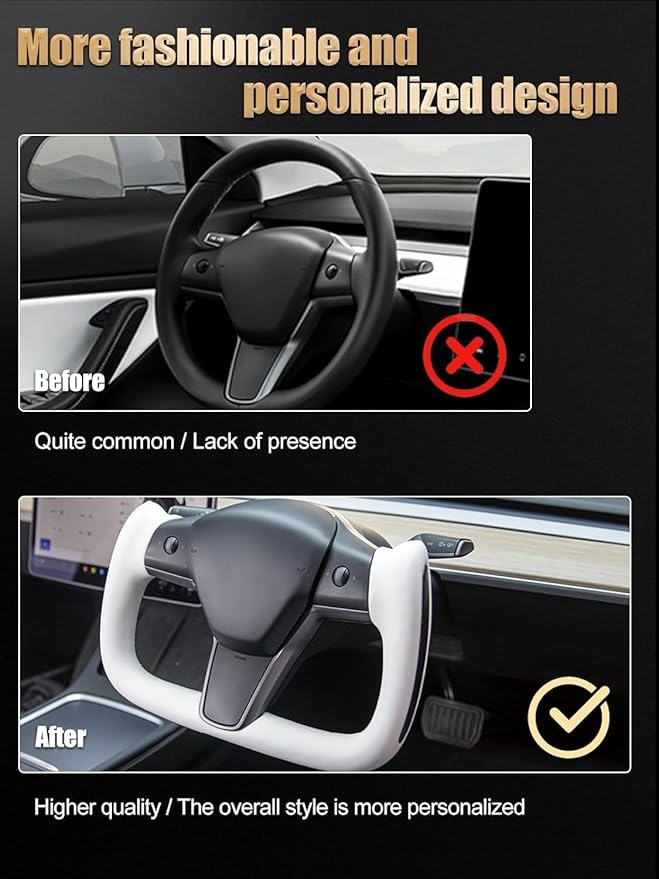 ZIMABLUE Yoke Steering Wheel Personalized Yoke Steering Wheel, Nappa Leather with Side Matte Carbon Fiber without Front Trim for Tesla Model 3 2017-2023, Model Y 2019-2024 With Heating Function