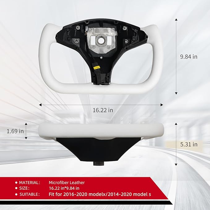 Yoke Steering Wheel, White Microfiber Smooth Leather for Tesla Model X 2016-2020,For Tesla Model S 2014-2020 With Heating Function