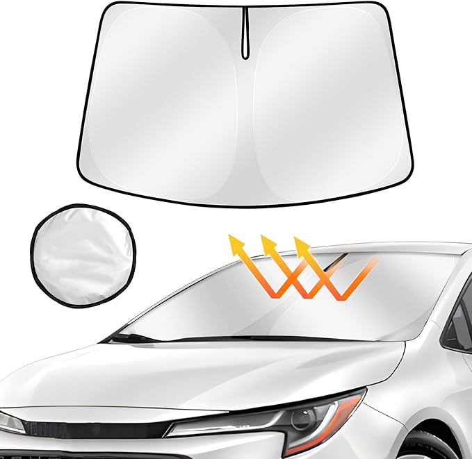 Windshield Sun Shade for Toyota Corolla 2019-2024 2025, Upgraded Heat Insulation Window Cover for Toyota Corolla Accessories, Windshield Shade for Corolla 2022 2023 (Steering Wheel Cover Included)
