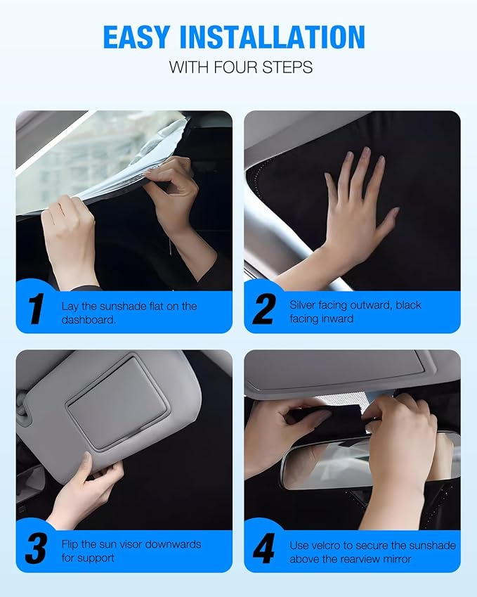 NEVERLAND Windshield Sun Shade for Cars, 210D Oxford Fabric Universal Front Window Sunshade Cover (57.87" x 27.56"), Heat & UV Rays Blocker for SUV and Sedan Interior Protection