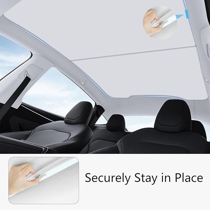 2025-2026 Tesla New Model Y Juniper Sunshade Roof [No Gap,Nano Ice-Crystal Coating] Sunroof Shade,3-Gen Heat Insulation Foldable Glass Roof UV Blocking Cover for New Model Y Juniper Accessories