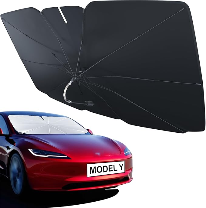 Tesla Model Y & Model 3 Sunshade – Premium Windshield UV Protection | Custom Fit Sun Shade for Front Window, Keep Car Cool & Protect Interior – Essential Accessories for Tesla Owners