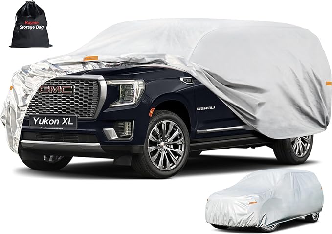 Kayme 6 Layers SUV Car Cover Custom Fit for GMC Yukon XL (2000-2025) Waterproof All Weather for Automobiles, Outdoor Full Cover Rain Sun UV Protection.Silver