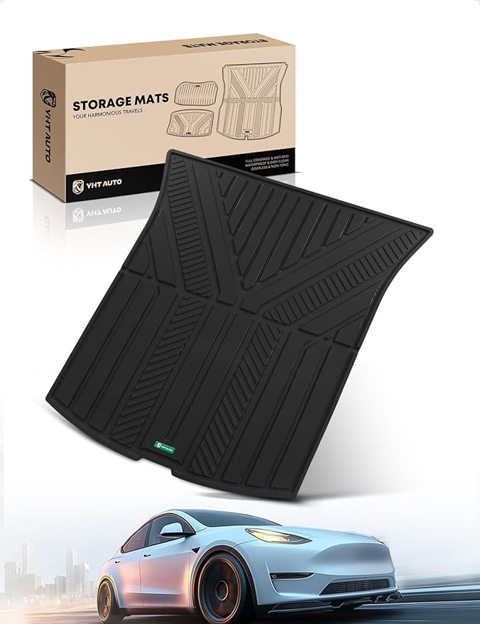 YHTAUTO Rear Cargo Trunk Mat Compatible with Tesla Model Y Juniper 2025 2026, TPE Floor Liners All Weather Custom Fit, Black