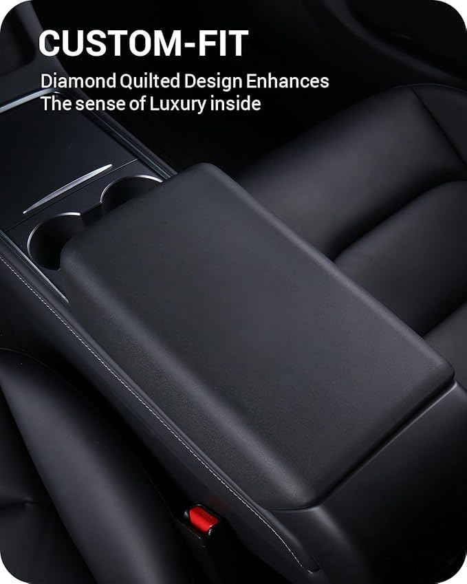 BASENOR Upgraded Tesla Model Y Model 3 Center Console Cover TPU Armrest Cover Non-Slip Protector Armrest 2017-2024 Tesla Interior Accessories Black (Not Compatible with 2024 2025 Tesla Model 3)