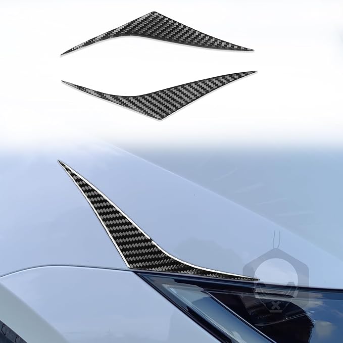 Carbon Fiber Stickers Front Headlight Eyebrow Headlamp Eyelid Eye Lid Decoration Sticker Car Exterior Trim Compatible with Tesla Model 3 2024 2025 Accessories Overlay Decal Cover