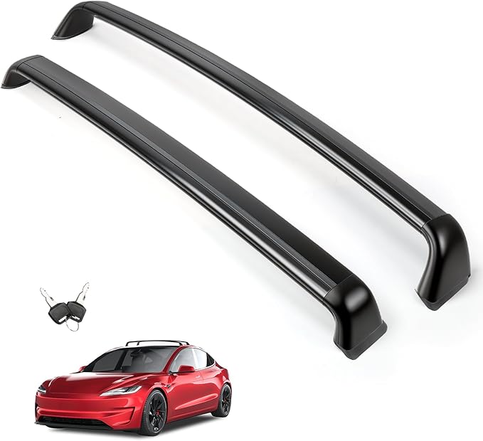 2PCS Cross Bar Roof Racks Compatible with 2019-2025 Tesla Model 3, 176LB Load Capacity, Lockable Luggage Cargo Rails Carrier Accessories Fits Bikes Kayaks Ski Tent Roof Box
