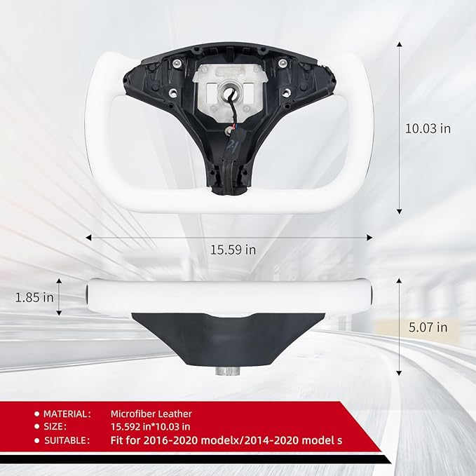 Yoke Steering Wheel, White Microfiber Smooth Leather with Side Glossy Carbon Fiber for Tesla Model X 2016-2020,For Tesla Model S 2014-2020 With Heating Function