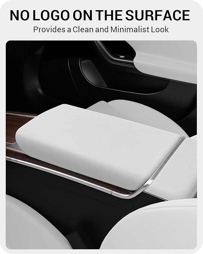 BASENOR Upgraded Tesla Model S Model X Center Console Cover Non-Slip TPE Armrest Cover [No Logo] Protector Armrest [Proprietary Design] 2021-2026 Tesla Interior Accessories White