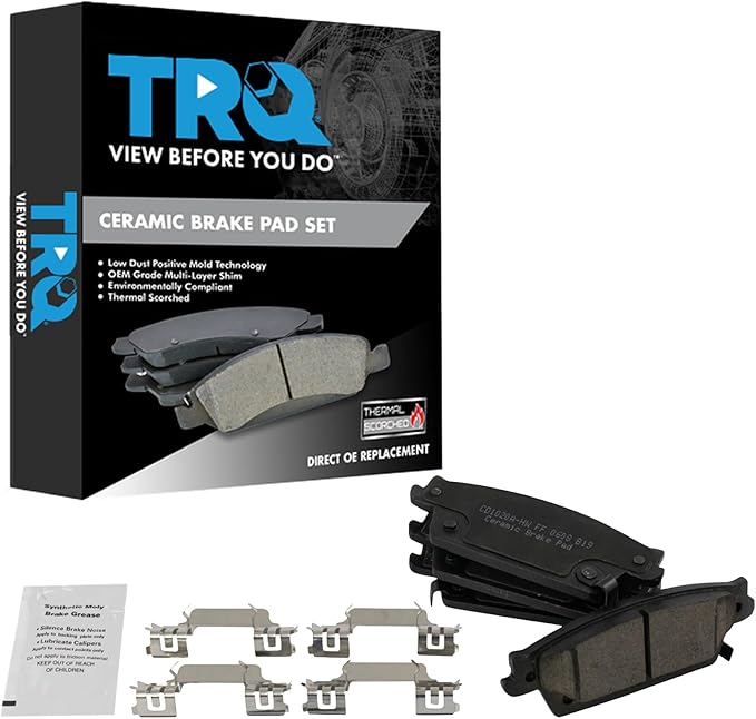 TRQ Rear Brake Pads Ceramic Hardware Wear Sensor Compatible with 2006-2007 Cadillac CTS 2004-2009 SRX 2005-2011 STS