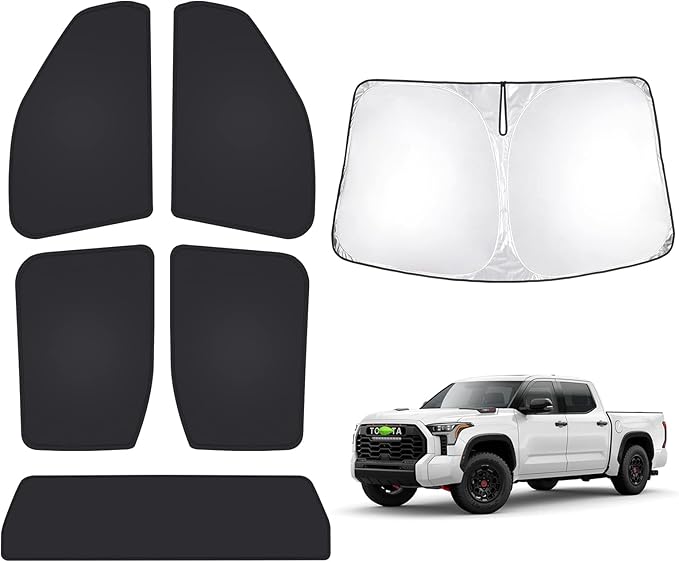 T TGBROS Windshield Sun Shade for Toyota Tundra 2022-2025 Car Window Shades Thicken UV Block and Blackout Privacy Foldable Sunshades 6PCS Accessories Keep Cool Sun Visor Covers