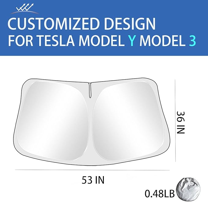 For Tesla Model Y Sunshade Roof Sunroof Shade 2024 2023 2022 2021 2020(Ice Grey) & Tesla Model Y Windshield Sunshade Front Window Sun Shade Block UV Rays Heat, Not suitable for 2025 2026 Tesla Juniper