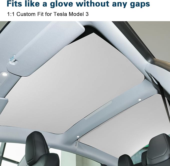 [2024 Upgrade] Sunshade Roof for Tesla Model 3 2024 Colorful Ice Crystal Glass Roof Sunshade Sunroof No-Sag Design Retractable Sunshade Heat Insulation Roof Window Sun Protection Snap Foldable (White)