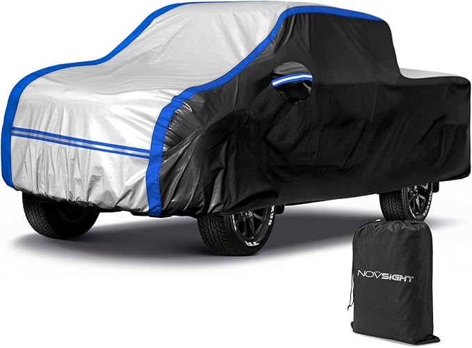 NOVSIGHT Pickup Truck Cover Waterproof, Heavy Duty 10-Layer All Weather Cover with Windproof Straps, Fits 232-242 in Full-Size Trucks, for F150 Silverado 1500 Sierra 1500 Ram 1500