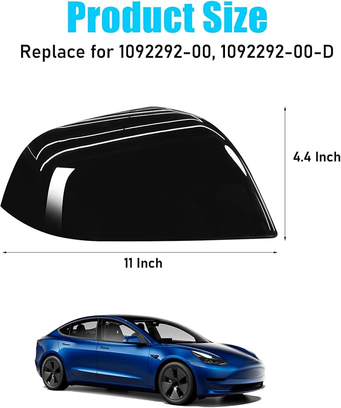 Jaronx Compatible with Tesla Model 3 Side Mirror Cover Replacement 2017 2018 2019 2020 2021 2022 2023 2024 2025, Passenger Door Wing Rear View Mirror Cover Caps for Tesla Model 3 Accessories(Black)
