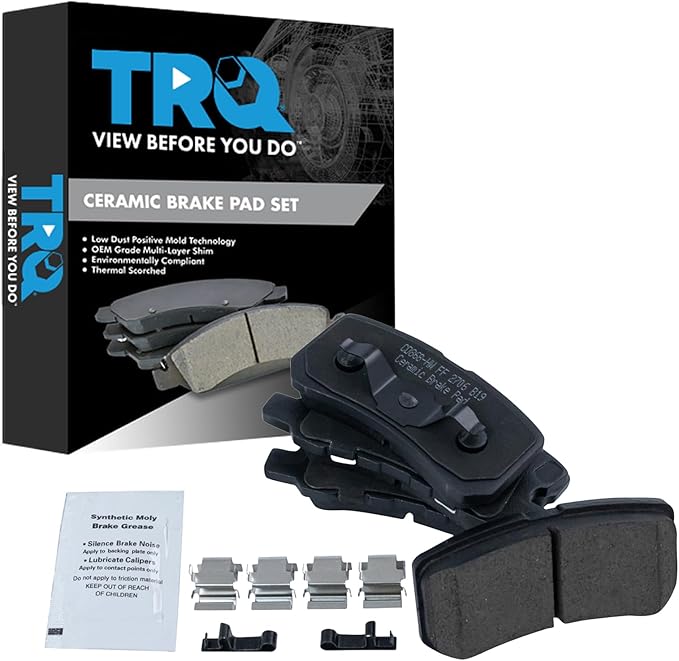 TRQ Rear Posi Ceramic Brake Pad Kit Set for 2011-2014 200/2008-2014 Avenger / 2008-2009 Caliber / 2007-2017 Compass / 2004-2011 Endeavor / 2008-2016 Lancer / 2000 Montero