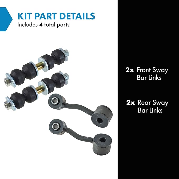 TRQ Front & Rear Sway Bar Stabilizer Link Set Compatible with 2004-2005 Chevrolet Classic 1997-2003 Malibu 1999-2004 Oldsmobile Alero 1997-1999 Cutlass 1999-2005 Pontiac Grand Am