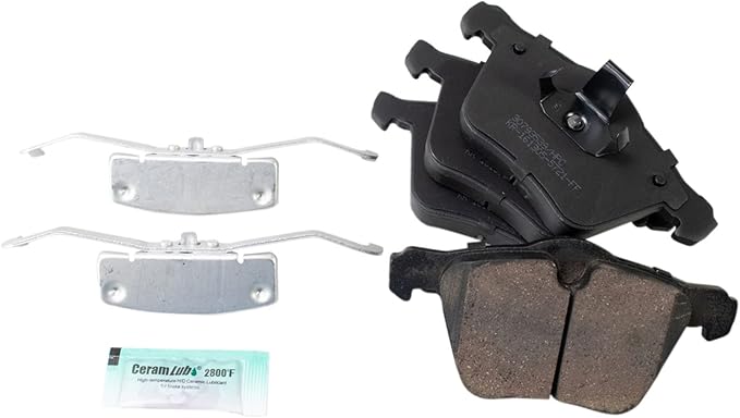 TRQ Front Brake Pads Ceramic Hardware Compatible with 2011-2018 Volvo S60 2016-2018 S60 Cross Country 2007-2016 S80 2015-2018 V60 2015-2018 V60 Cross Country 2008-2010 V70 2008-2016 XC70
